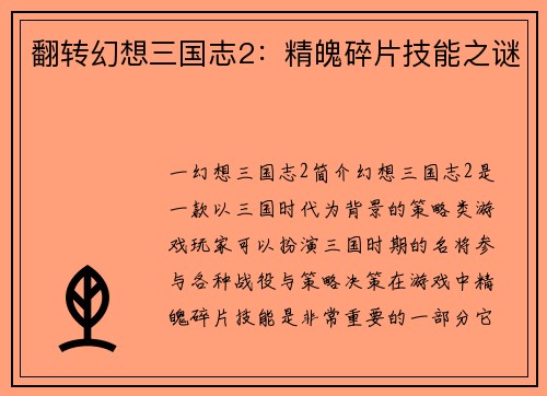 翻转幻想三国志2：精魄碎片技能之谜